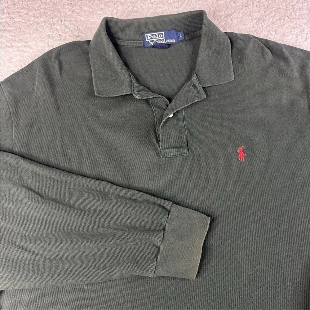 Polo Ralph Lauren Men’s Long Sleeve Green Cotton Knit Polo Shirt‎ Classic Fit L